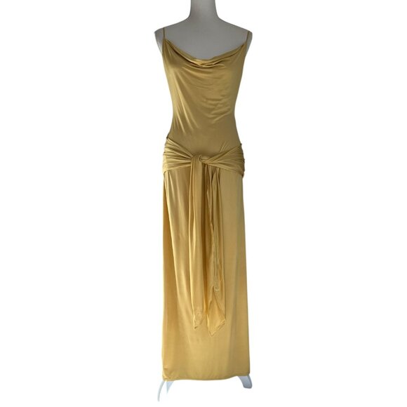 Anna October Selena Gown in Yellow Medium New Womens Jersey Tie Maxi Dress - Picture 4 of 10